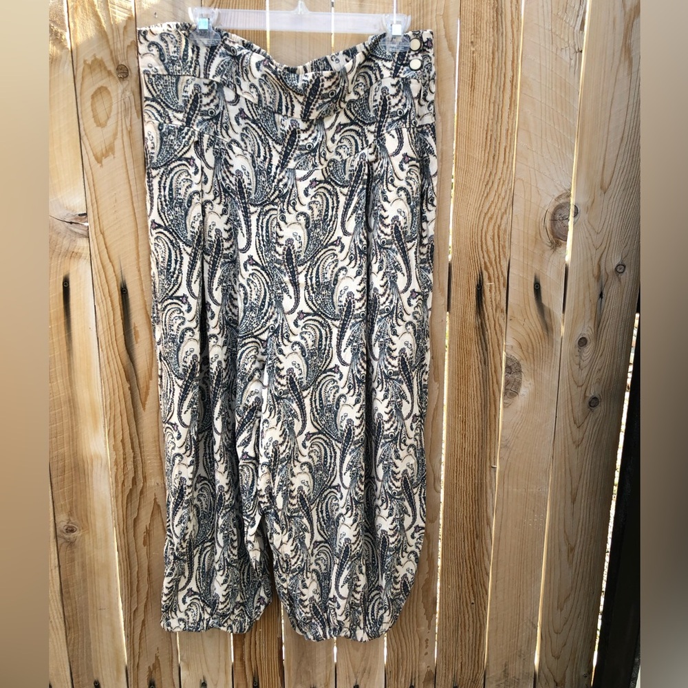 ❌ANTHROPOLOGIE Women Wide Leg Pants Harem Multicolor Paisley Print Pockets XL